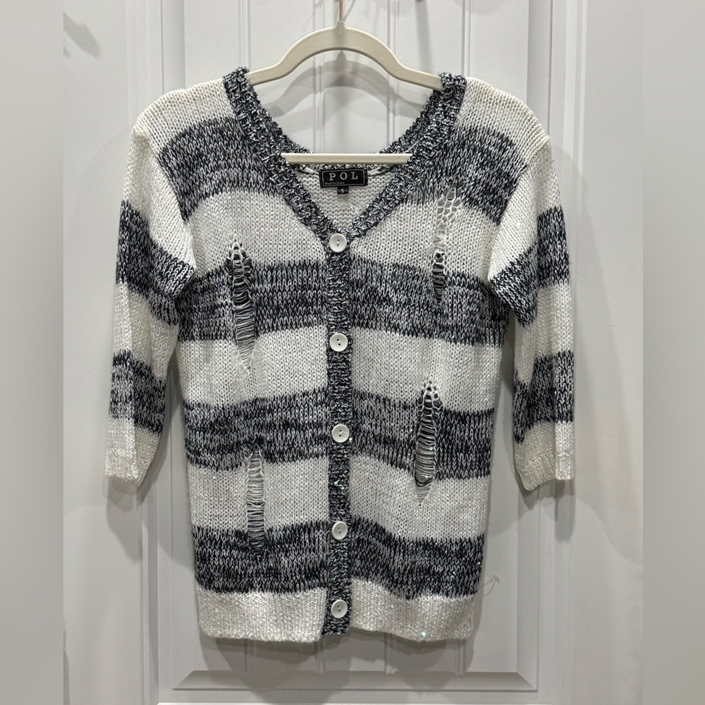 POL Striped Distressed Sweater‎ EUC